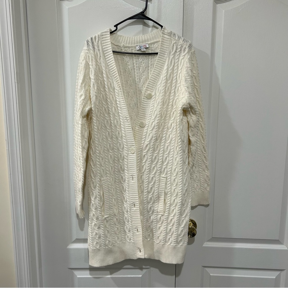 Denim&Co Cream Cable Knit Cardigan